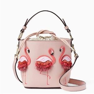 Flamingo Bucket Bag Embroidery Design Lovely Pink PU Leather Women Shoulder Bag